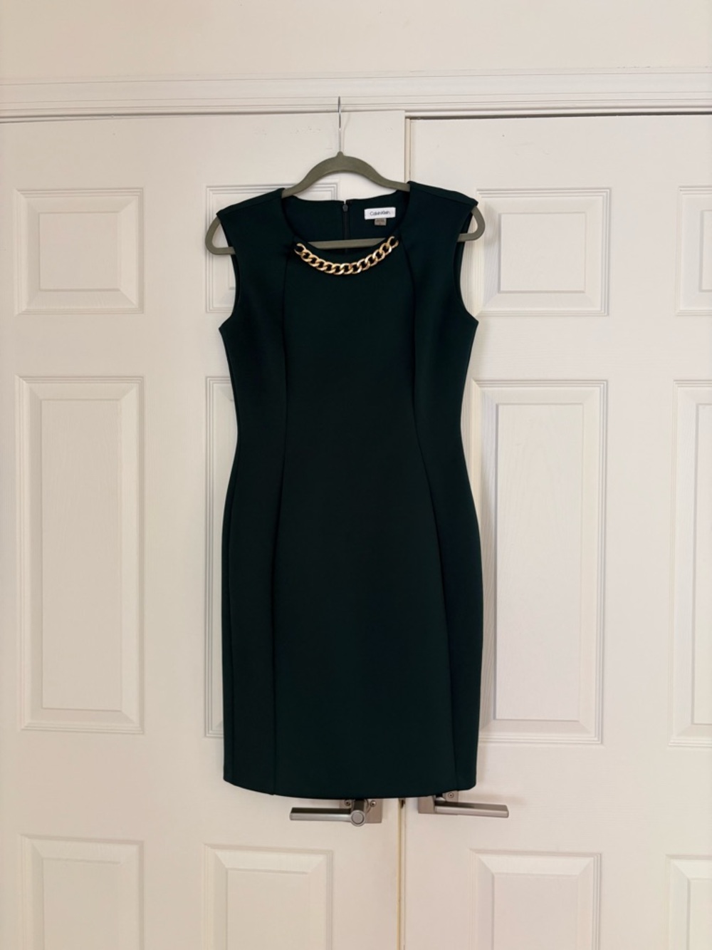 Calvin Klein Dark Green Sleeveless Sheath with Gold Chain